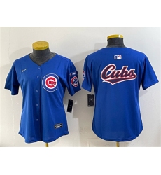 Women's Chicago Cubs Team Big Logo Royal 'Ryne Sandberg Tribute' Vapor Limited V3 Stitched Baseball Jersey(Run Small)