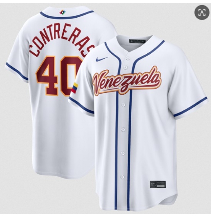 Men's Venezuela Baseball #40 Willson Contreras White 2026 World Baseball Classic Home Stadium Stitched Jersey