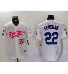 Men's Los Angeles Dodgers #22 Clayton Kershaw White Pink Vin & Kobe Stitched Baseball Jerseys