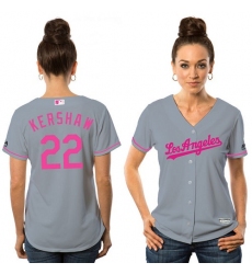 Women's Majestic Los Angeles Dodgers #22 Clayton Kershaw Replica Grey Mother's Day Cool Base MLB Jersey