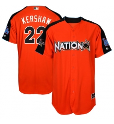 Youth Majestic Los Angeles Dodgers #22 Clayton Kershaw Replica Orange National League 2017 MLB All-Star MLB Jersey