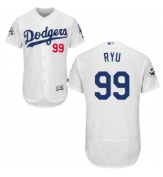 Men's Majestic Los Angeles Dodgers #99 Hyun-Jin Ryu Authentic White Home 2017 World Series Bound Flex Base MLB Jersey