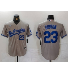 Men's Los Angeles Dodgers #23 Kirk Gibson Number Grey With los Cool Base Stitched Jerseys