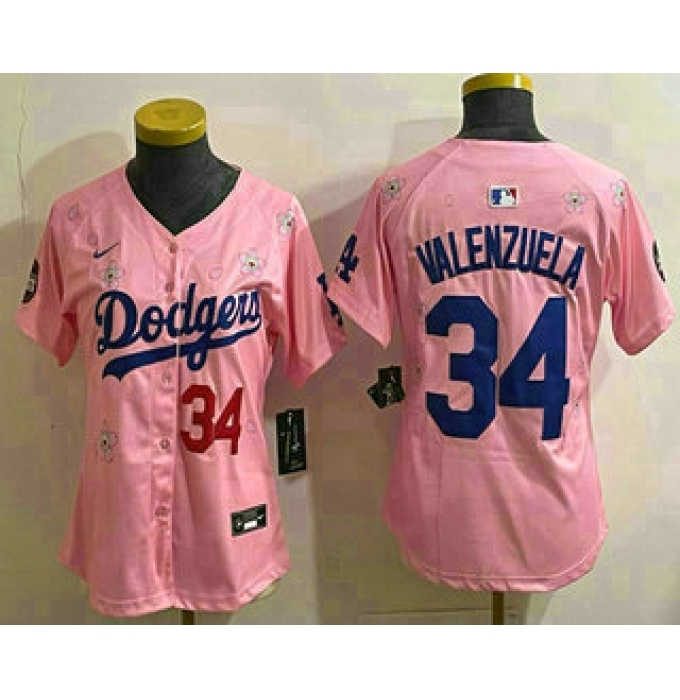 Women's Los Angeles Dodgers #34 Fernando Valenzuela Pink 2025 Tokyo Series Limited Stitched Jersey