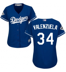 Women's Majestic Los Angeles Dodgers #34 Fernando Valenzuela Authentic Royal Blue Alternate 2017 World Series Bound Cool Base MLB Jersey