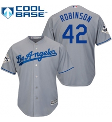 Men's Majestic Los Angeles Dodgers #42 Jackie Robinson Replica Grey Road 2017 World Series Bound Cool Base MLB Jersey