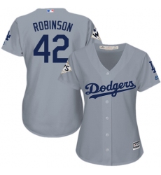 Women's Majestic Los Angeles Dodgers #42 Jackie Robinson Replica Grey Road 2017 World Series Bound Cool Base MLB Jersey