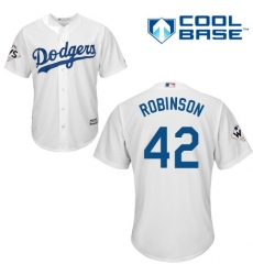 Youth Majestic Los Angeles Dodgers #42 Jackie Robinson Replica White Home 2017 World Series Bound Cool Base MLB Jersey