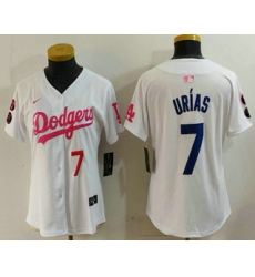 Women's Los Angeles Dodgers #7 Julio Urias Number White Pink With Limited Stitched Jersey