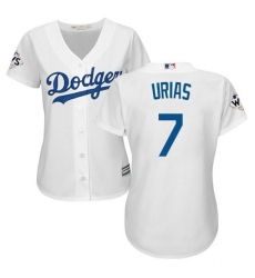 Women's Majestic Los Angeles Dodgers #7 Julio Urias Replica White Home 2017 World Series Bound Cool Base MLB Jersey