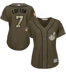Women's Majestic Cleveland Indians #7 Kenny Lofton Replica Green Salute to Service MLB Jersey
