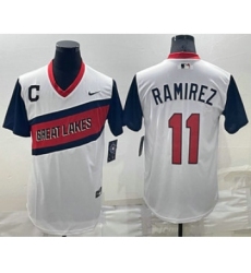 Men's Cleveland Indians #11 Jose Ramirez White 2021 Little League Classic Stitched Nike Jersey