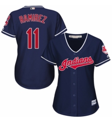 Women's Majestic Cleveland Indians #11 Jose Ramirez Authentic Navy Blue Alternate 1 Cool Base MLB Jersey