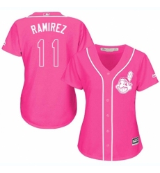Women's Majestic Cleveland Indians #11 Jose Ramirez Authentic Pink Fashion Cool Base MLB Jersey