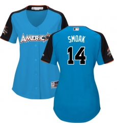 Women's Majestic Toronto Blue Jays #14 Justin Smoak Authentic Blue American League 2017 MLB All-Star MLB Jersey