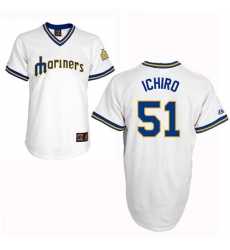 Men's Majestic Seattle Mariners #51 Ichiro Suzuki Replica White Cooperstown Throwback MLB Jersey