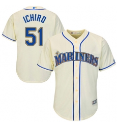 Youth Majestic Seattle Mariners #51 Ichiro Suzuki Replica Cream Alternate Cool Base MLB Jersey