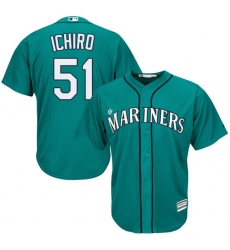 Youth Majestic Seattle Mariners #51 Ichiro Suzuki Replica Teal Green Alternate Cool Base MLB Jersey