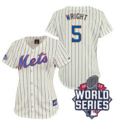 Women's Majestic New York Mets #5 David Wright Replica Cream/Blue Strip 2015 World Series MLB Jersey