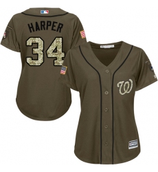 Women's Majestic Washington Nationals #34 Bryce Harper Authentic Green Salute to Service MLB Jersey