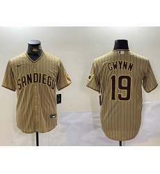 Men's San Diego Padres #19 Tony Gwynn Khaki Team Logo Cool Base Jersey