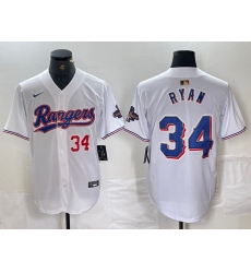 Men's Texas Rangers #34 Nolan Ryan Number White 2024 Gold Collection Limited Cool Base Jersey Men's Texas Rangers #34 Nolan Ryan Number White 2024 Gold Collection Limited Cool Base Jersey