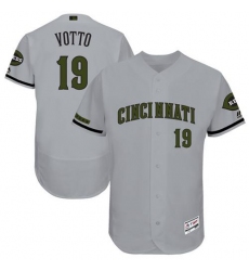 Men's Majestic Cincinnati Reds #19 Joey Votto Grey Flexbase Authentic Collection Memorial Day MLB Jersey