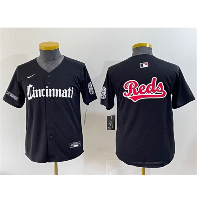 Youth Cincinnati Reds #77 Rece Hinds Black 2023 City Connect Stitched Baseball Jersey