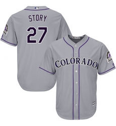 Youth Majestic Colorado Rockies #27 Trevor Story Replica Grey Road Cool Base MLB Jersey