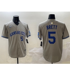 Men's Kansas City Royals #5 George Brett Gray 2024 Away Limited Stitched Baseball Jersey