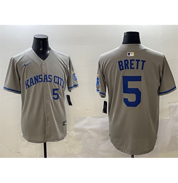 Men's Kansas City Royals #5 George Brett Gray 2024 Away Limited Stitched Baseball Jersey