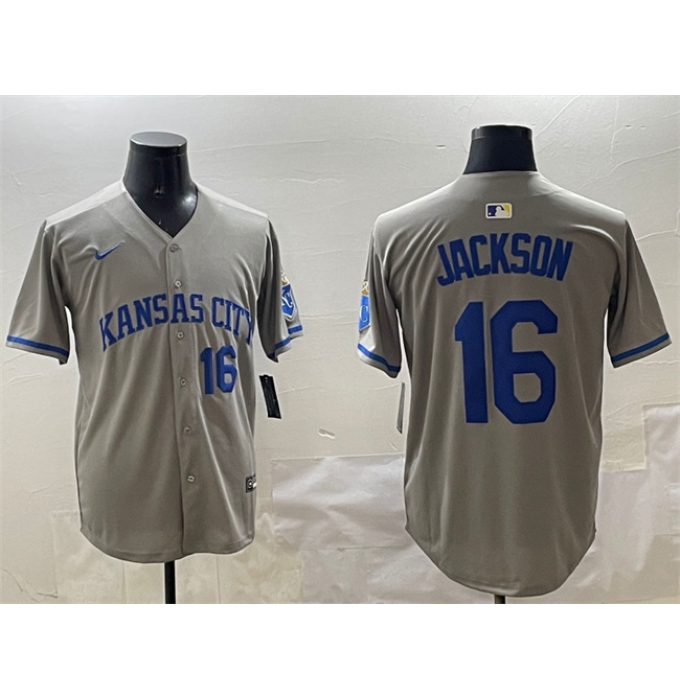 Men's Kansas City Royals #16 Bo Jackson Gray 2024 Away Limited Stitched Baseball Jersey