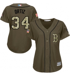Women's Majestic Boston Red Sox #34 David Ortiz Replica Green Salute to Service MLB Jersey