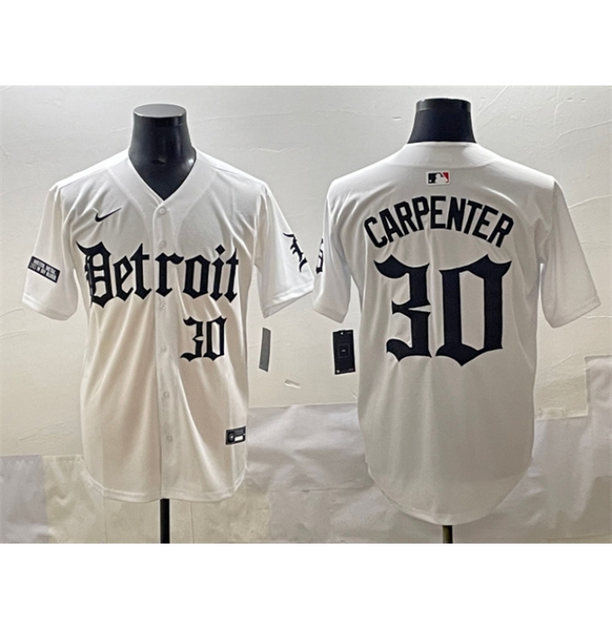 Men's Detroit Tigers #30 Kerry Carpenter White 'Motor Gothic Edition' Vapor Premier Limited Stitched Baseball Jersey