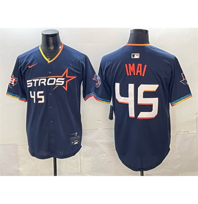 Men's Houston Astros #45 Tatsuya Imai Navy 2025 City Connect With Texas Limited Stitched Baseball Jersey