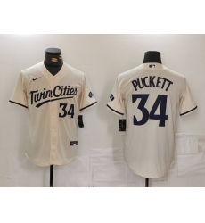 Men's Minnesota Twins #34 Kirby Puckett Number Cream Cool Base Stitched Jersey