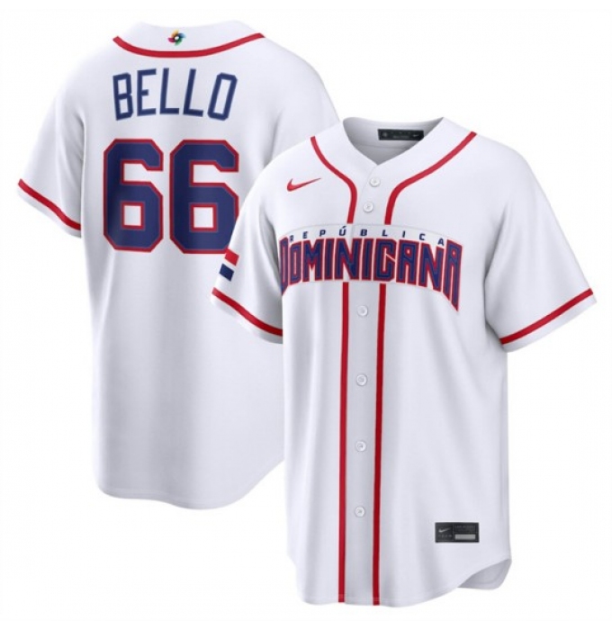 Men's Dominican Republic Baseball #66 Brayan Bello White 2026 World Baseball Classic Home Stadium Stitched Jersey