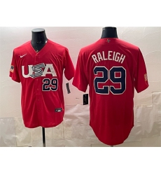 Men's USA Baseball #29 Cal Raleigh 2023 Red World Baseball Classic Stitched Jersey