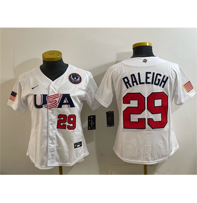 Youth USA Baseball #29 Cal Raleigh White 2026 World Baseball Classic United States 250th Anniversary Stadium Stitched Baseball Jersey