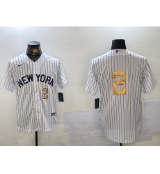 Men's New York Yankees #2 Derek Jeter White Pinstripe Without Name Fashion Cool Base Jerseys