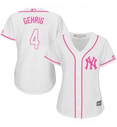 Women's Majestic New York Yankees #4 Lou Gehrig Authentic White Fashion Cool Base MLB Jersey