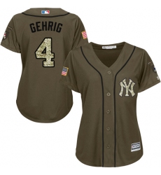 Women's Majestic New York Yankees #4 Lou Gehrig Replica Green Salute to Service MLB Jersey