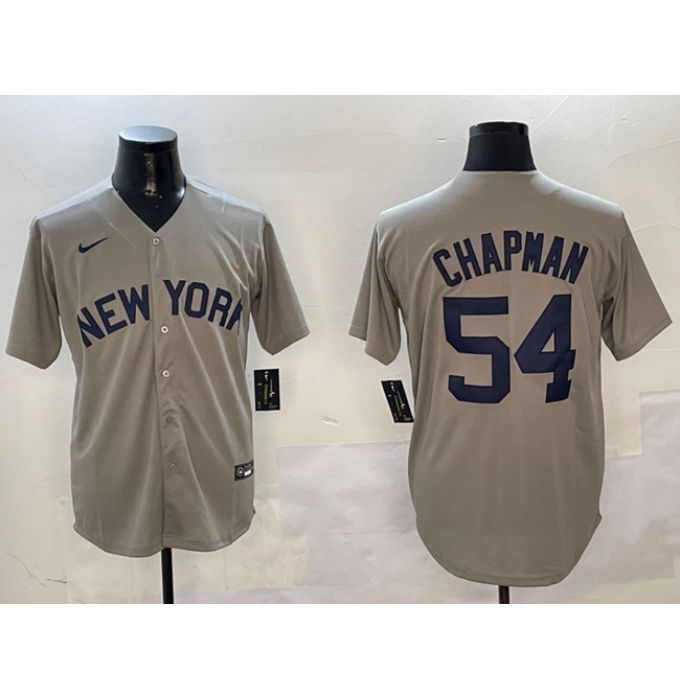 Men's New York Yankees #54 Aroldis Chapman Grey Cool Base Stitched Baseball Jersey