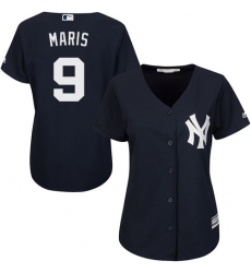 Women's Majestic New York Yankees #9 Roger Maris Replica Navy Blue Alternate MLB Jersey