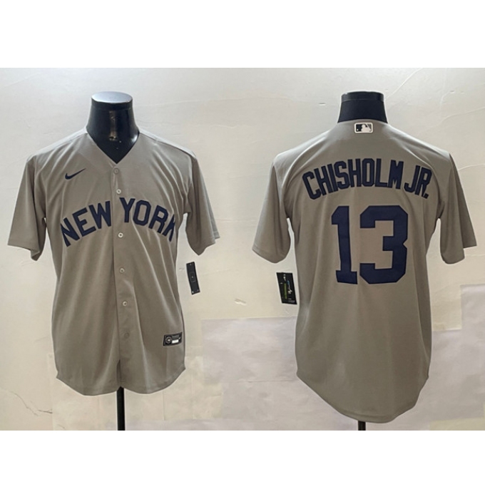 Men's New York Yankees #13 Jazz Chisholm Jr. Grey Cool Base Stitched Baseball Jersey