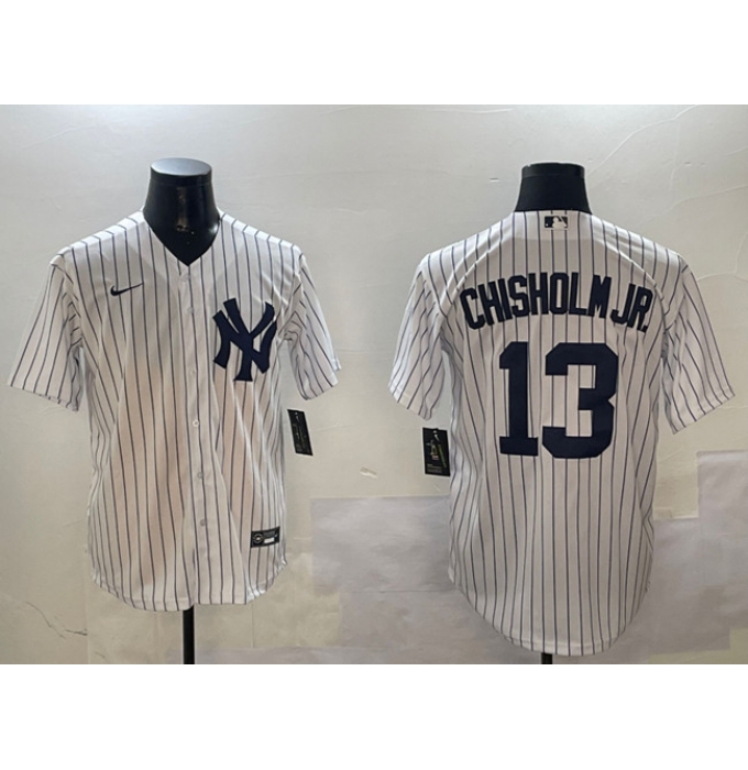 Men's New York Yankees #13 Jazz Chisholm Jr. White Cool Base Stitched Baseball Jersey