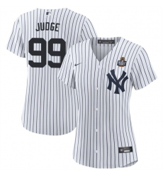 Women's New York Yankees #99 Aaron Judge White 2024 World Series With Name Cool Base Stitched Baseball Jersey(Run Small)