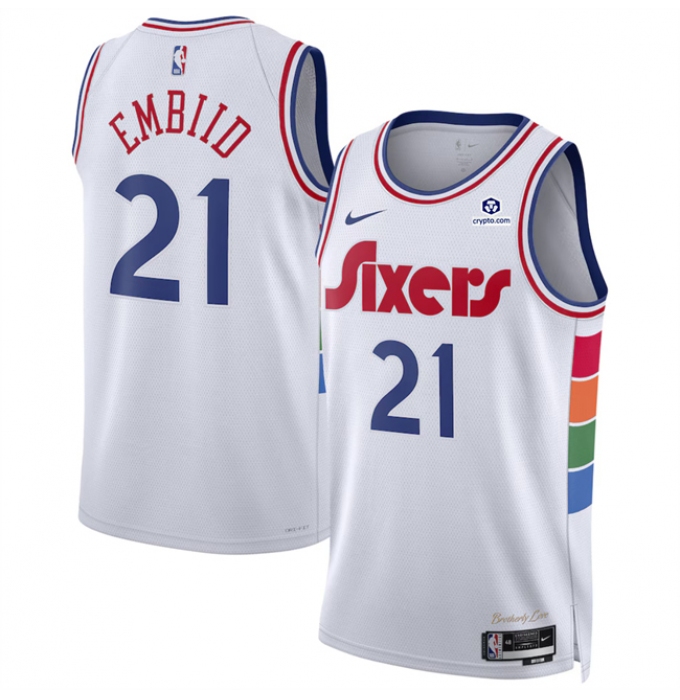 Men's Philadelphia 76ers #21 Joel Embiid White 2024-25 City Edition Stitched Jersey