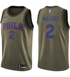 Men's Nike Philadelphia 76ers #2 Moses Malone Swingman Green Salute to Service NBA Jersey