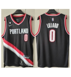 Men's Portland Trail Blazers #0 Damian Lillard Black With No.6 Patch Stitched Basketball Jersey